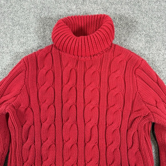 Lauren Ralph Lauren Sweater Womens Large Red Cable-Knit Turtleneck 100% Cotton - Picture 3 of 7